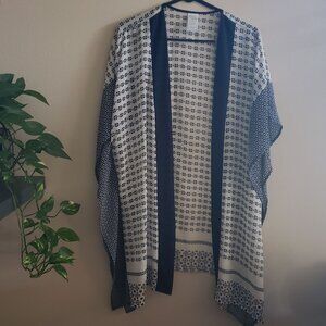 Kona Sol Blue and White Cover-up Kimono Small